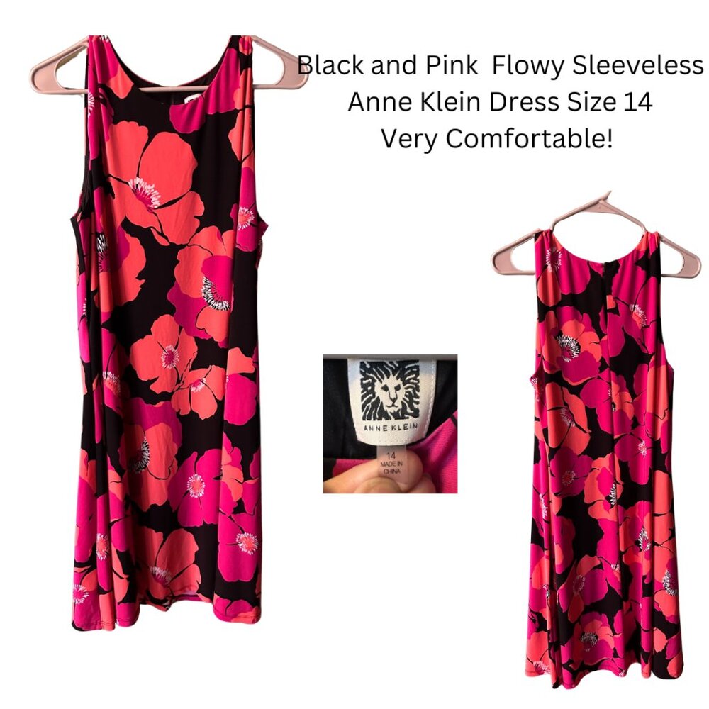 Black and Pink Flowy Sleeveless Anne Klein Dress Size 14